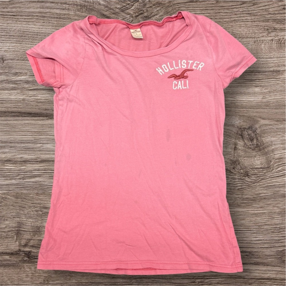 Hollister California Pink Short Sleeve Logo Graphic Tee Shirt Women Large